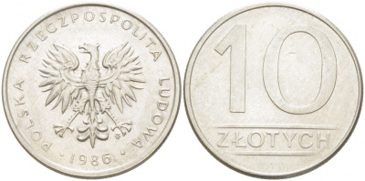 ПОЛЬША 10 ЗЛОТЫХ 1986 MW KM 152.1 медно-никель 4519-957