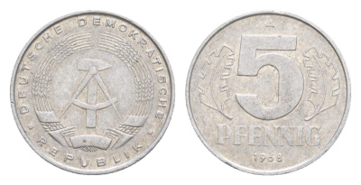 ГДР 5 пфеннигов 1968 KM 9.1 алюминий 4643-415