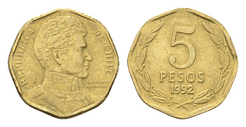 Чили 5 песо 1992 KM 232 алюминиевая бронза 4664-123