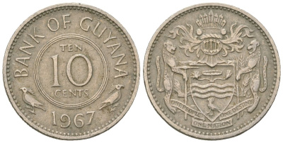 Гайана 10 центов 1967 KM 33 медно-никель 4124-618
