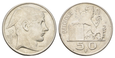 Бельгия 50 франков 1949 Леопольд III (1934-1951), Belgique KM 136 серебро 215-1242