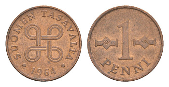 Финляндия 1 пенни 1964 KM 44 медь 4647-229