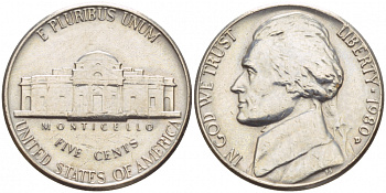 США 5 ЦЕНТОВ 1980 D, ДЖЕФЕРСОН KM А192 медно-никель 4546-1153