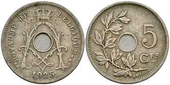 Бельгия 5 сантимов 1925 Belgique, Альберт I (1909-1934) KM 66 медно-никель 4136-469