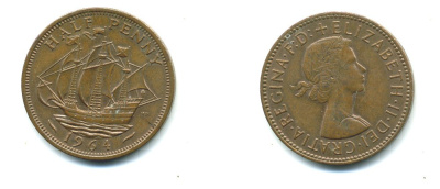 Великобритания 1/2 пенни 1964 Елизавета II (1952-2022) KM 896, Spink 4158 бронза 23-1343