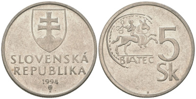 Словакия 5 крон 1994 MK KM 14 сталь плакировнная никелем 4586-1255