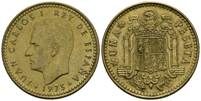 Испания 1 песета 1975 (19) Хуан Карлос I (1975-2014) KM 806 алюминиевая бронза 4138-1032