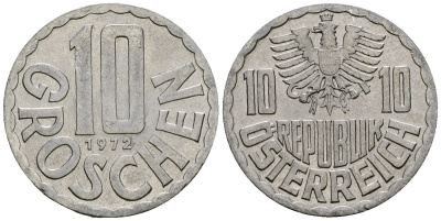 Австрия 10 грошей 1972 KM 2878 алюминий 4138-417