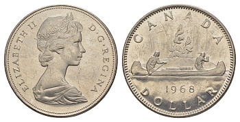Канада 1 доллар 1968 Елизавета II (1952-2022), каноэ KM 76 никель UNC 4185-326