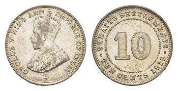 Стрейтс-Сетлментс 10 центов 1919 Георг V (1910-1936) KM 29a серебро 4174-134
