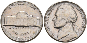 США 5 центов 1964 D, Джефферсон KM А192 медно-никель 106-347