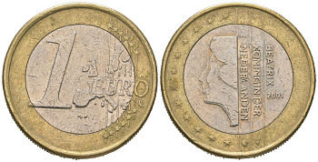 Нидерланды 1 евро 2001 KM 240 биметалл 4604-1034