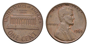 США 1 цент 1963 Авраам Линкольн KM 201 медь цинк 4674-512
