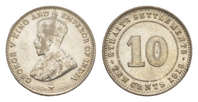 Стрейтс-Сетлментс 10 центов 1919 Георг V (1910-1936) KM 29a серебро 4174-134