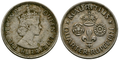 Маврикий 1/4 рупии 1971 Елизавета II (1952- ) KM 36 медно-никель 4564-228