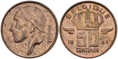 БЕЛЬГИЯ 50 САНТИМОВ 1983 BELGIQUE KM 148.1 бронза 4528-929