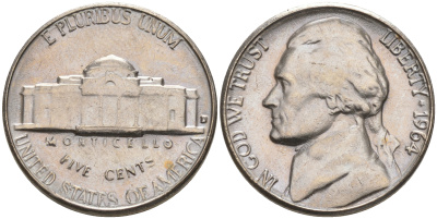 США 5 центов 1964 D, Джефферсон KM А192 медно-никель 106-347