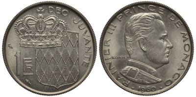 Монако 1 франк 1960 Ренье III (1949-2005) KM 140 никель 113-823