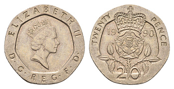 Великобритания 20 пенсов 1990 Елизавета II (1952-2022) KM 939, Spink 4361 (G2) медно-никель 4684-1019