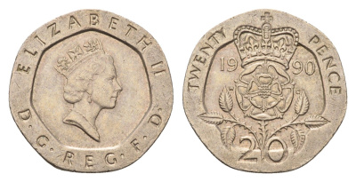 Великобритания 20 пенсов 1990 Елизавета II (1952-2022) KM 939, Spink 4361 (G2) медно-никель 4684-1019