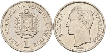 Венесуэла 1 боливар 1977 Симон Боливар KM 52 никель 4556-817