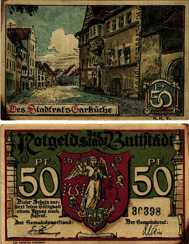 БУТТШТЕДТ 50 ПФЕННИГОВ 1921 НОТГЕЛЬД, ЗЕМЛЯ ТЮРИНГИЯ Keller 211.1 бумага 6318-28-3-1