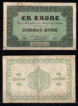 Норвегия 1 крона 1917 Pick 13 a (2) бумага 6300-11-3-1