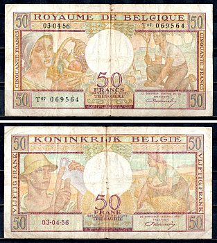 Бельгия 50 франков 1956 Pick 133 b бумага 8605-16-1-2