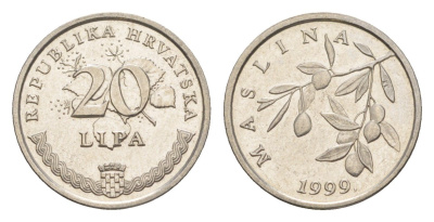 Хорватия 20 лип 1999 олива, нечетный год KM 7 сталь плакированная никелем UNC 3309-829