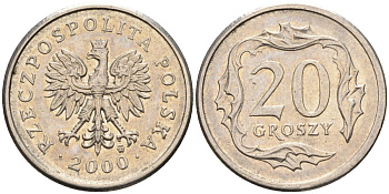 Польша 20 грошей 2000 MW KM 280, Parchimowicz 705h медно-никель 4580-669