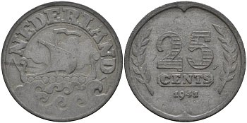 Нидерланды  25 центов 1941 KM 174 цинк 4132-256