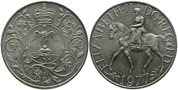 Великобритания 25 пенсов 1977 25 лет со дня коронации Елизаветы, Елизавета II (1952-2022) KM 894, Spink 4136 медно-никель UNC 107-513