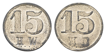Германия игровой жетон в 15 пфеннигов ND белый металл 4636-1034
