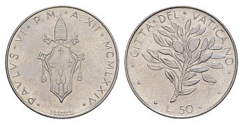 Ватикан 50 лир 1974 KM 121 нержавеющая сталь UNC 4633-1227