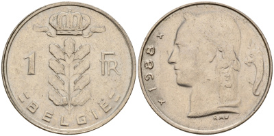 Бельгия 1 франк 1988 Belgie KM 143.1 медно-никель    4187-144