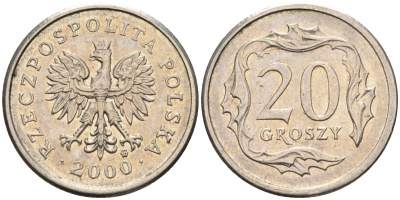 Польша 20 грошей 2000 MW KM 280, Parchimowicz 705h медно-никель 4580-669