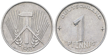 ГДР 1 пфенниг 1952 A KM 5 алюминий 206-458