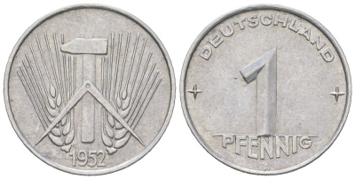 ГДР 1 пфенниг 1952 A KM 5 алюминий 206-458