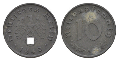 Германия 10 рейхспфеннигов 1940 A KM 101, J. 371 цинк 4615-159