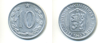 ЧЕХОСЛОВАКИЯ 10 ГЕЛЛЕРОВ 1963 СОЦИАЛИСТИЧЕСКАЯ РЕСПУБЛИКА KM 49.1 алюминий 89-1744