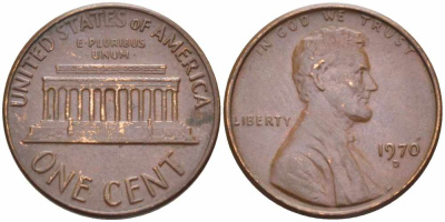 США 1 ЦЕНТ 1970 D, ЛИНКОЛЬН KM 201 медь цинк 105-611