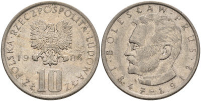Польша 10 злотых 1984 MW, Болеслав Прус KM 73 медно-никель    4150-525