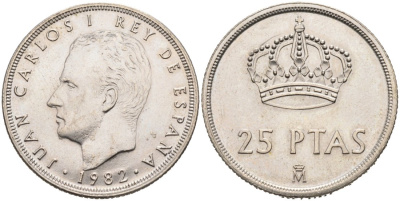Испания 25 песет 1982 Хуан Карлос I (1975-2001) KM 424 медно-никель 4571-1254