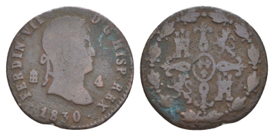 Испания 4 мараведи 1830 Фердинанд VII KM 489 медь 4644-764