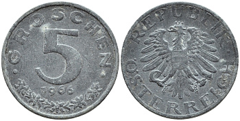 АВСТРИЯ 5 ГРОШЕЙ 1966 KM 2875 цинк 46-831