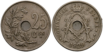 Бельгия 25 сантимов 1929 Belgie KM 69 медно-никель 4403-623