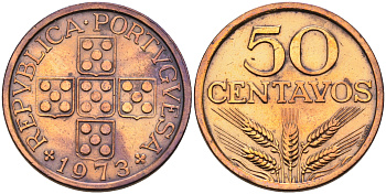 Португалия 50 сентаво 1973 KM 596 бронза 4589-456