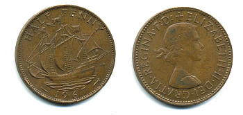 Великобритания 1/2 пенни 1967 Елизавета II (1952-2022) KM 896, Spink 4158 бронза 41-854