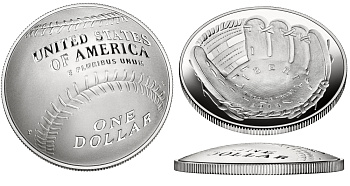 США 1 доллар 2014 P, бейсбол, выпукло-вогнутая KM NEW серебро PROOF 1068-10-31