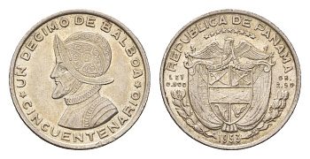 Панама 1/10 бальбоа 1953 50 лет независимости KM 18 серебро aUNC 4669-627